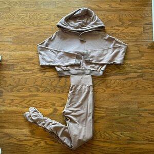 ALO Yoga Women's Cropped Hoodie & High-Waist Leggings Set in Taupe